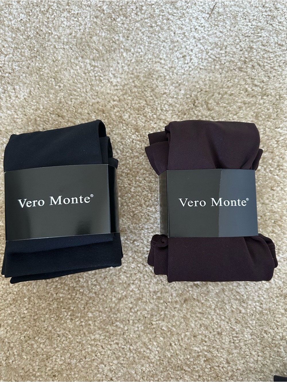 NWT VERO MONTE Black & Brown Opaque Warm Fleece Lined Tights Pantyhose